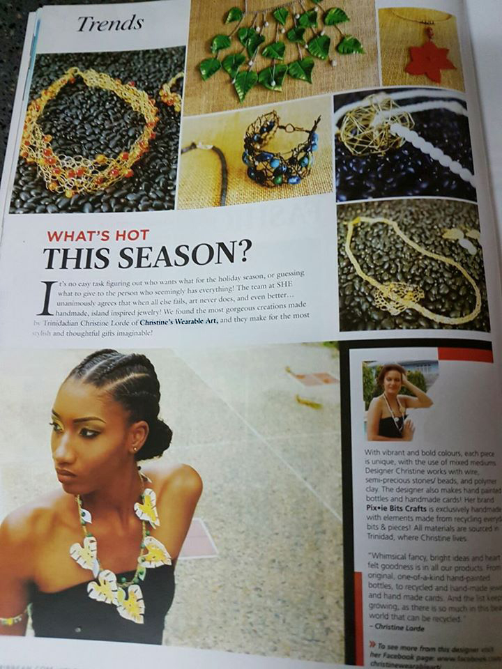 SHE Caribbean Magazine features CWA (Christine Wearable Art)