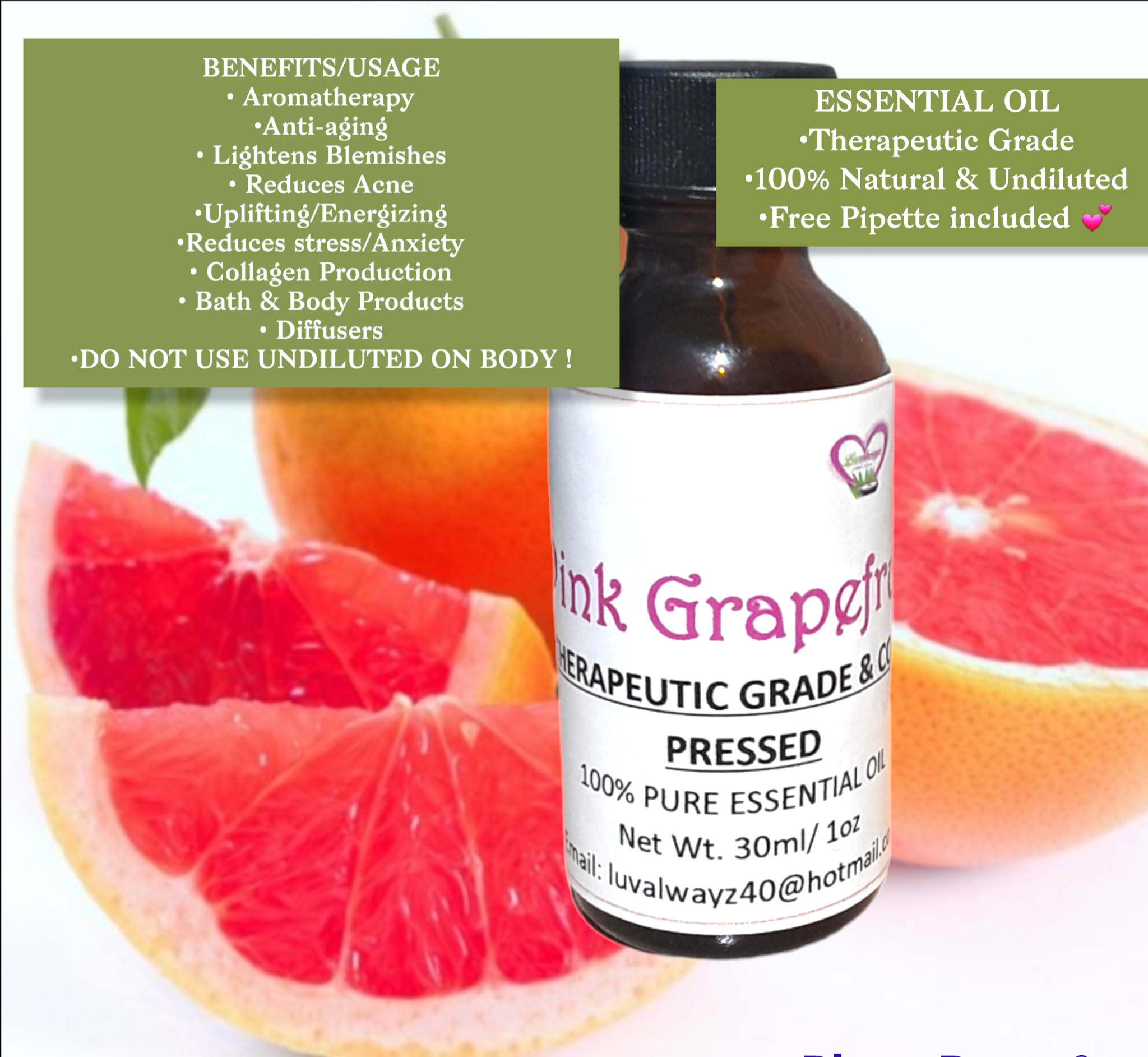 100% Natural & Undiluted Pink Grapefruit Essential Oil, 30ml/1oz